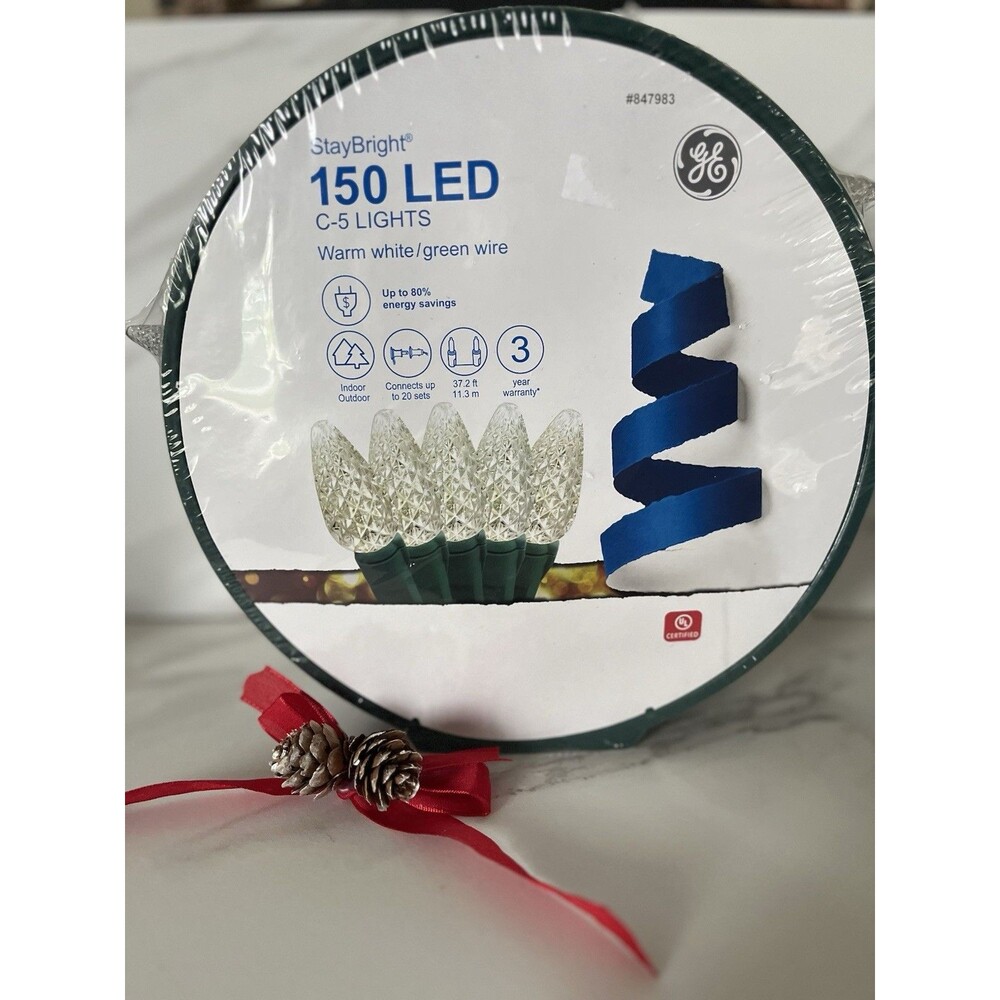GE StayBright 150-Ct 37.2-ft Constant Warm White C5 LED Christmas Faceted Lights